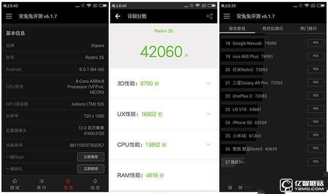 红米3S和魅蓝note3性能哪个好 屏幕与跑分对比