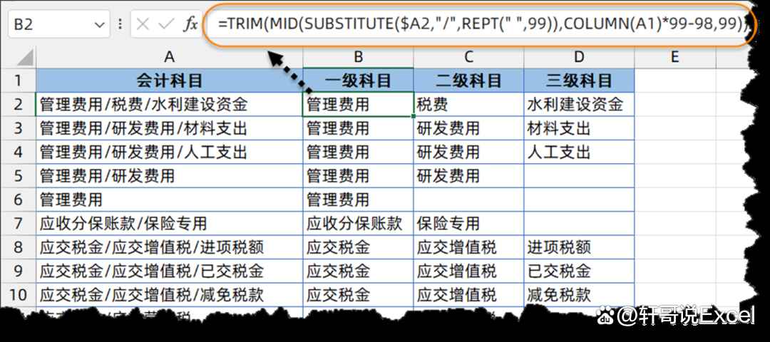 Excel表格字符拆分的模式化公式介绍