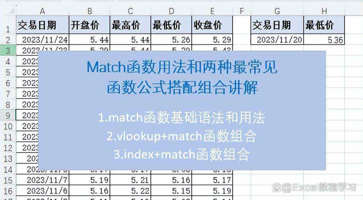 Excel表格中Match函数的使用方法详解