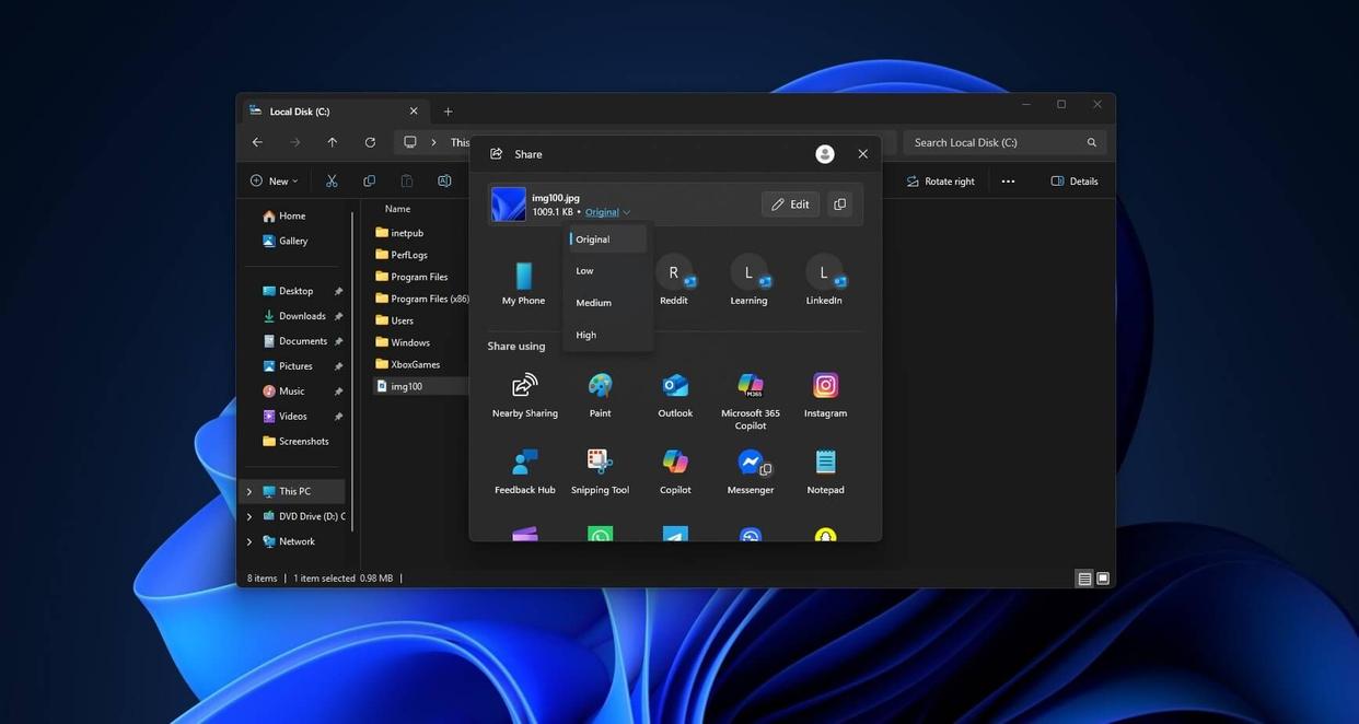 Win11系统分享界面新增压缩图像功能:兼顾体积与分辨率
